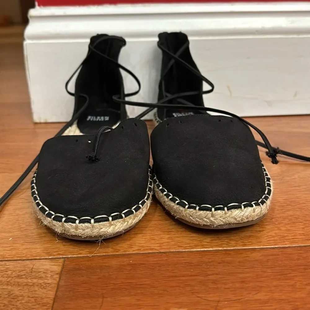 NWOT Eileen Fisher Lace-Up Black Suede‎ Espadrille Sandal Size 7.5